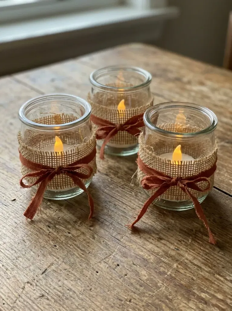 Burlap Wrapped Glass Votives