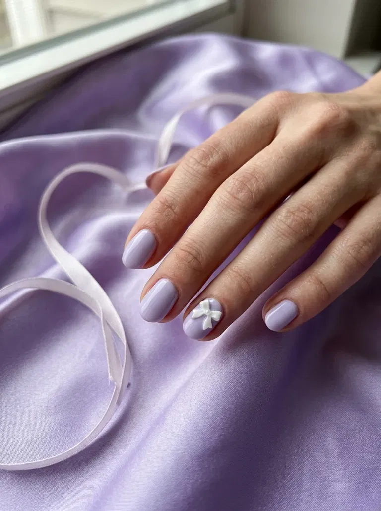 Lavender Coquette Bow Tips nail design