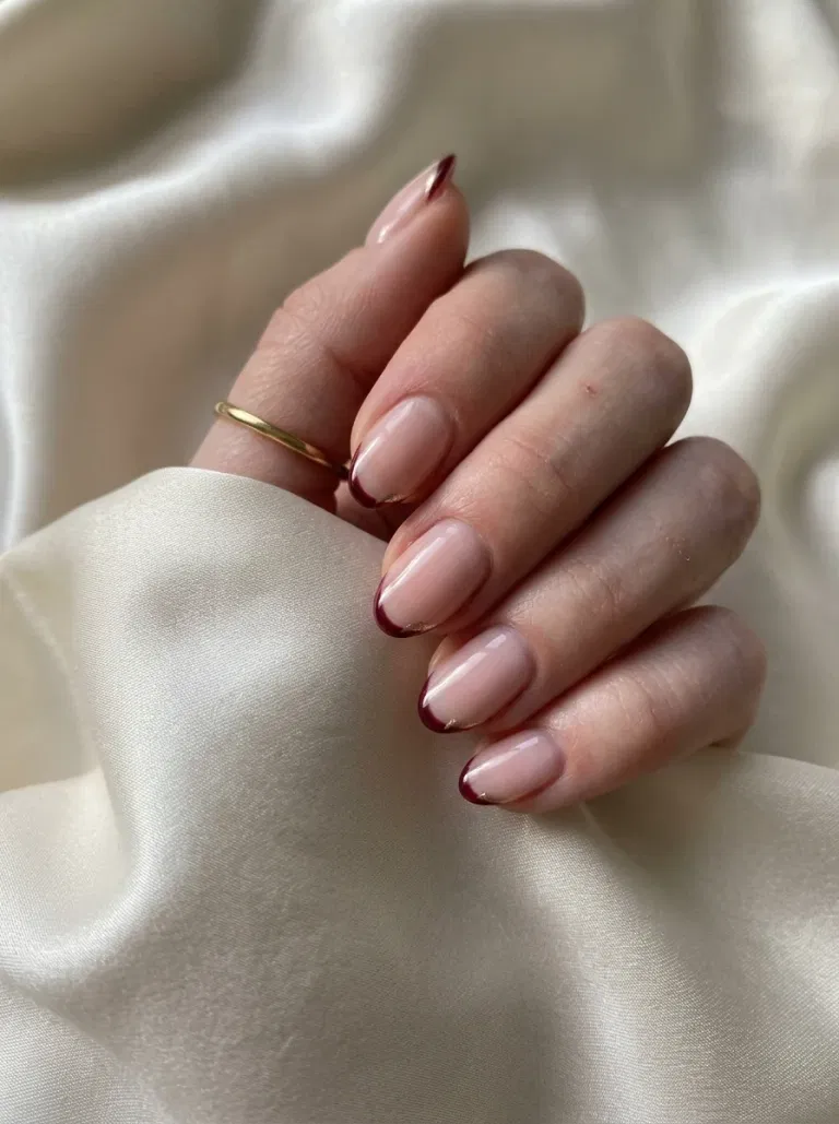 Merlot Micro-French with Gold Split Tips nail design