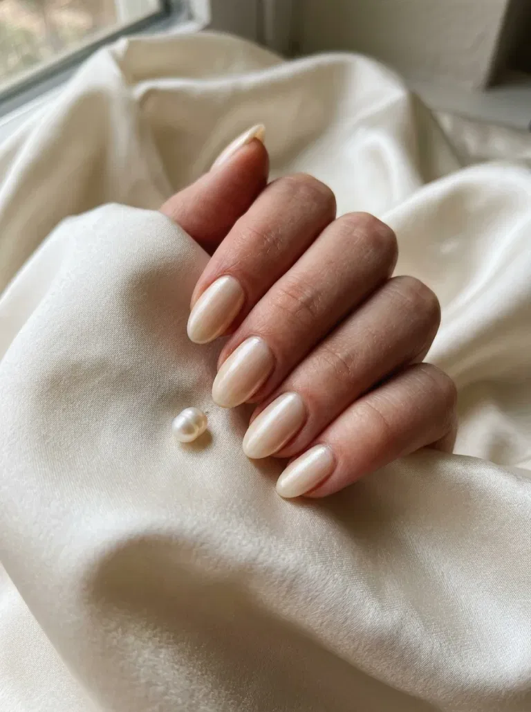Pearl Glaze on Warm Ivory nail design