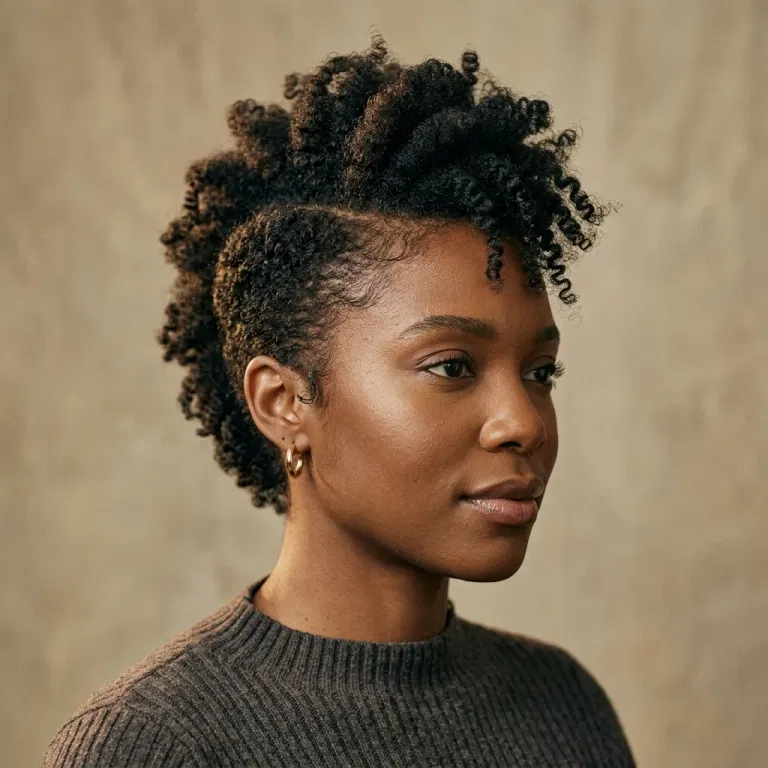 Black woman wearing a short coily tapered pixie haircut