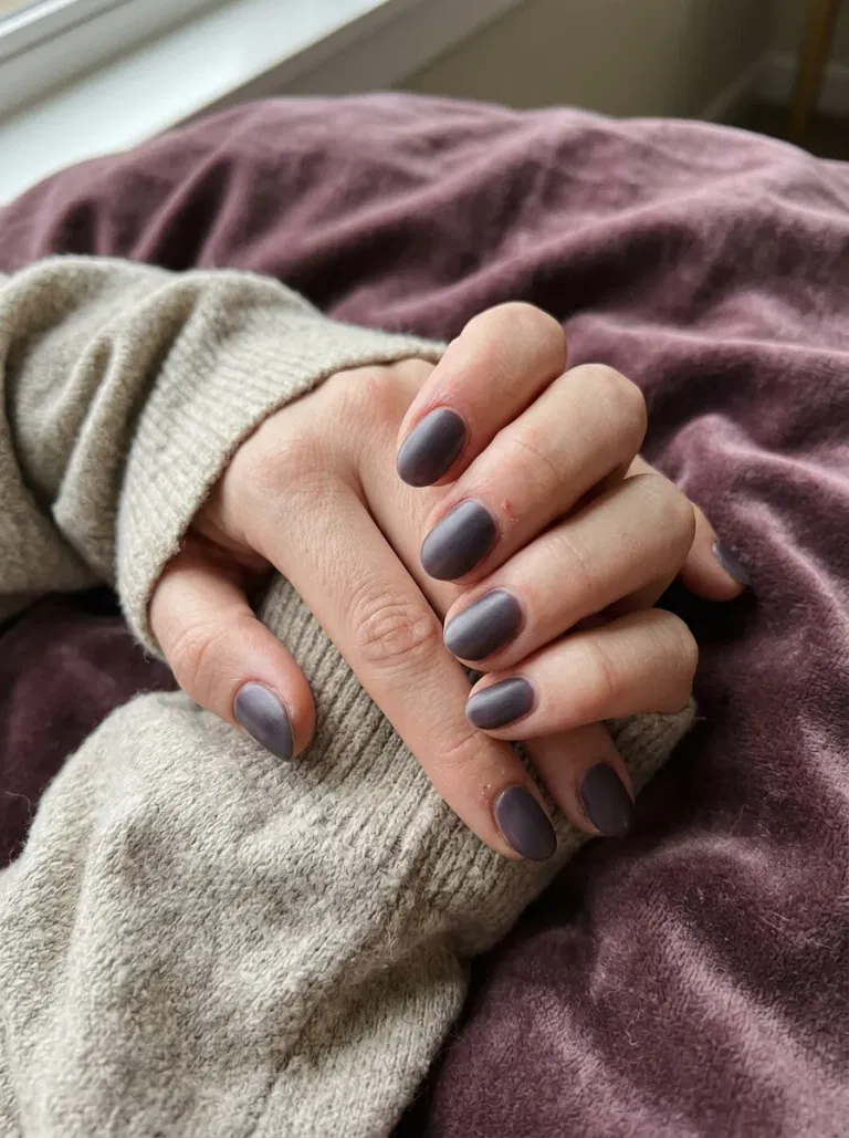 Smoky Plum Satin nail design