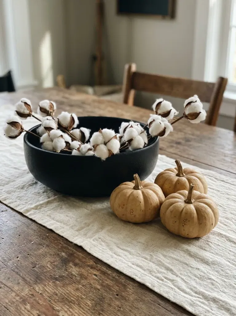 Black Bowl with Cotton Stems
