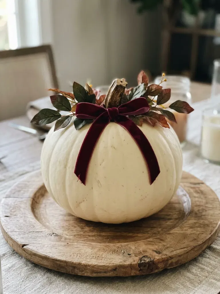 Single Large Pumpkin with Velvet Ribbon