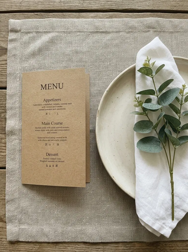 Folded Kraft Menu with Eucalyptus
