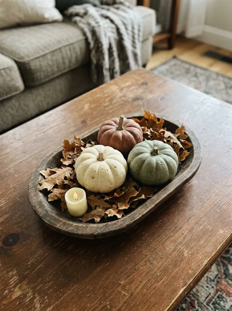 Low Pumpkin Arrangement on the Coffee Table
