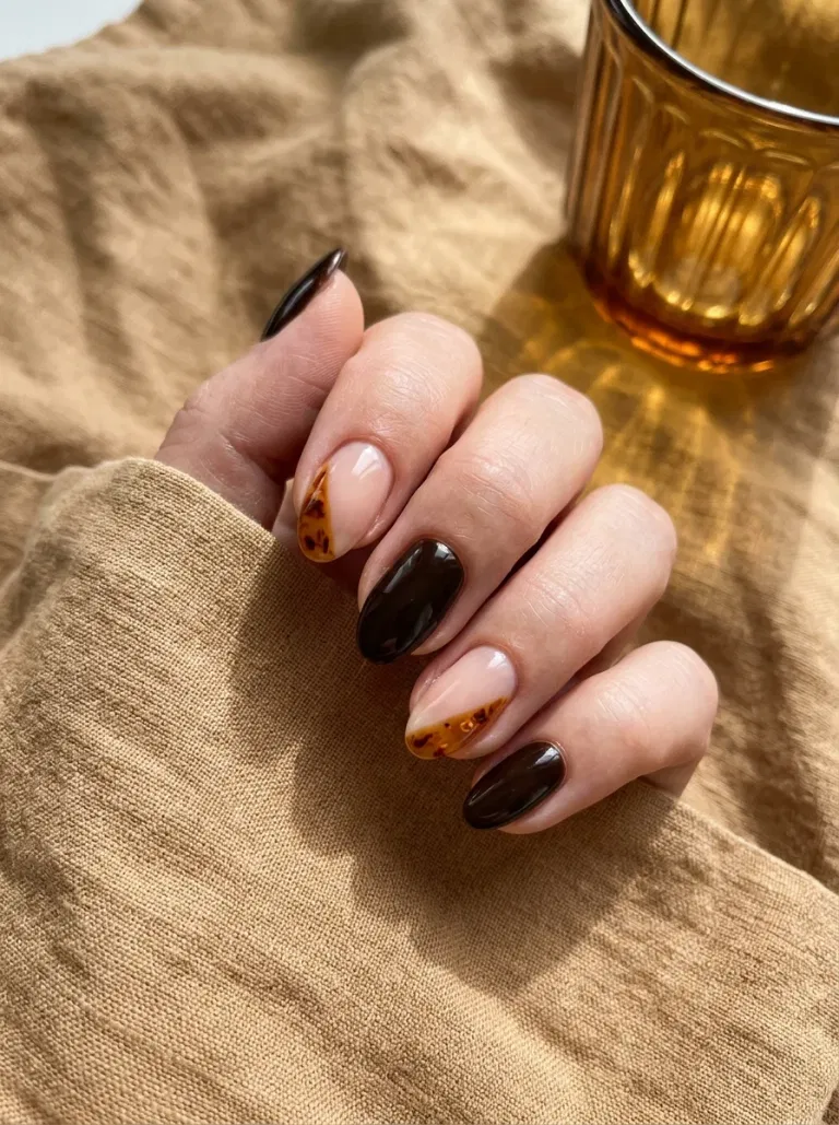 Espresso Tortoiseshell Side-French nail design