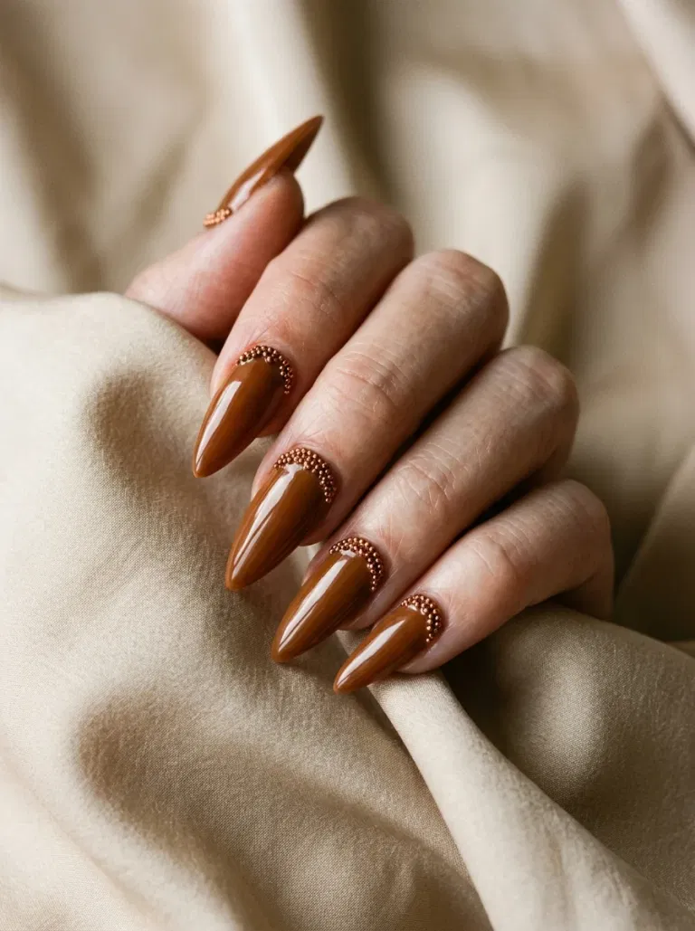 Caramel Cuticle Beads nail design