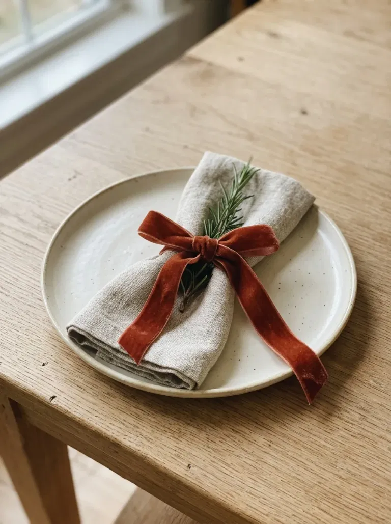 Cream Plate with a Rust Velvet Bow
