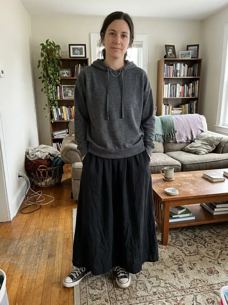 Black Maxi Skirt with a Heathered Hoodie