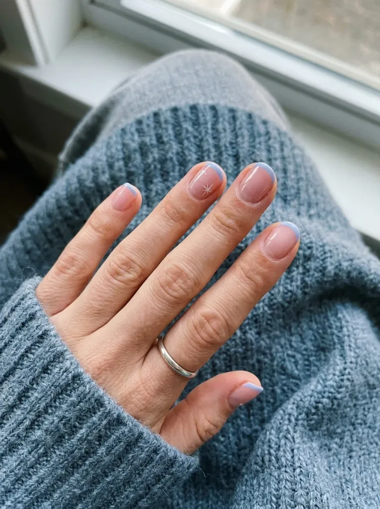 Periwinkle Starburst French nail design