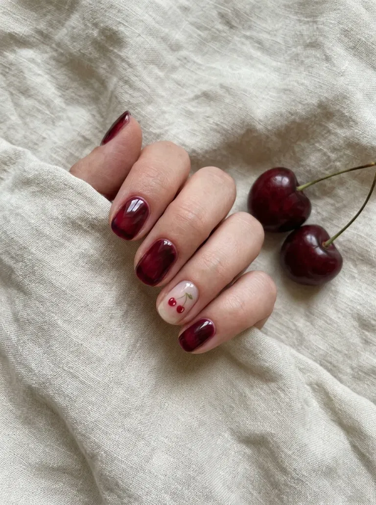 Black Cherry Jelly with Tiny Cherries nail design