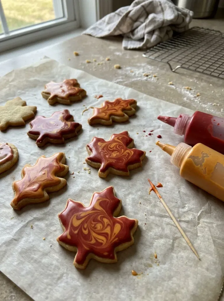 Fall Leaf Marble Icing Cookies