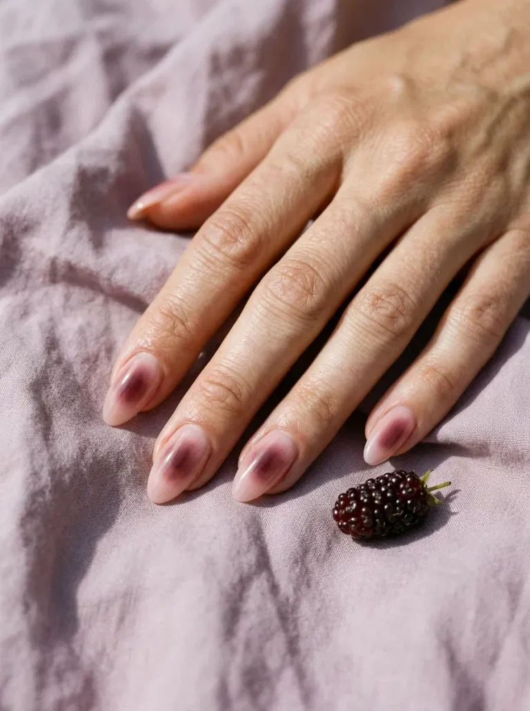 Mulberry Aura Almond nail design
