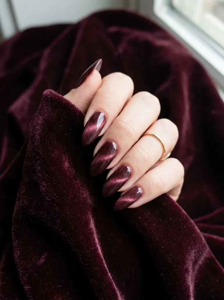 Merlot Velvet Almond nail design
