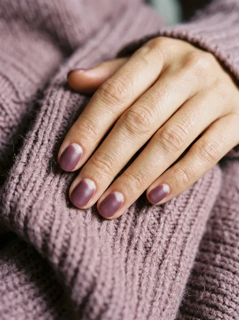 Plum Satin Half-Moons nail design