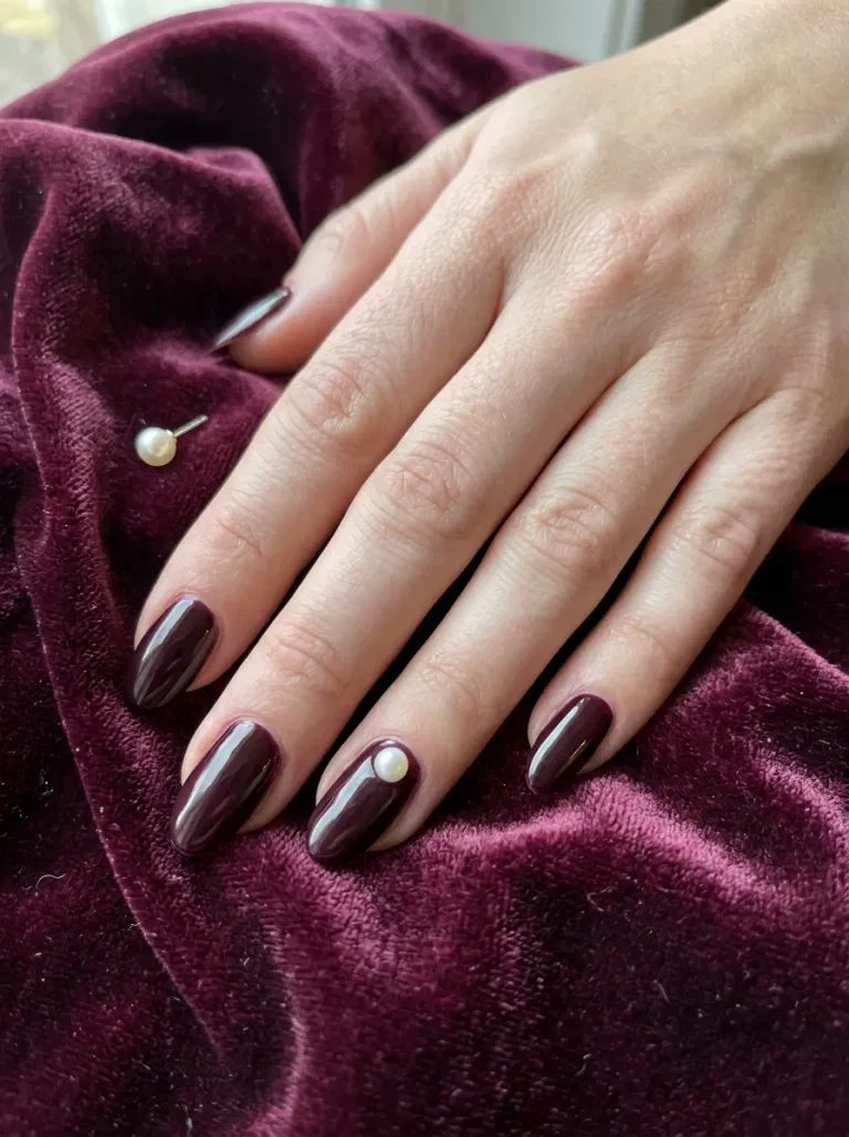 Black Cherry Pearl Accent nail design