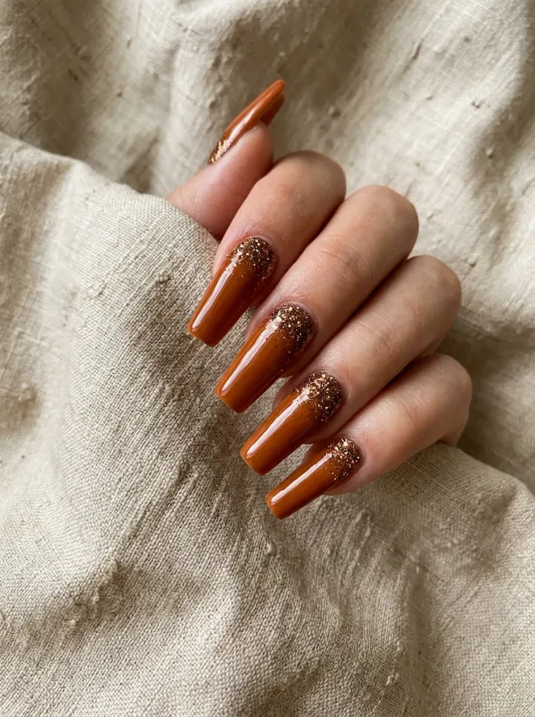 Brown Sugar Glitter Crescent nail design