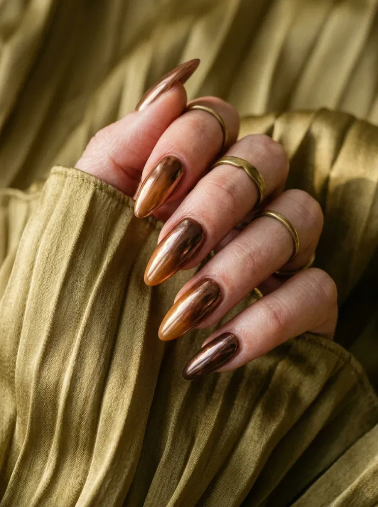 Honey Chrome Almonds nail design