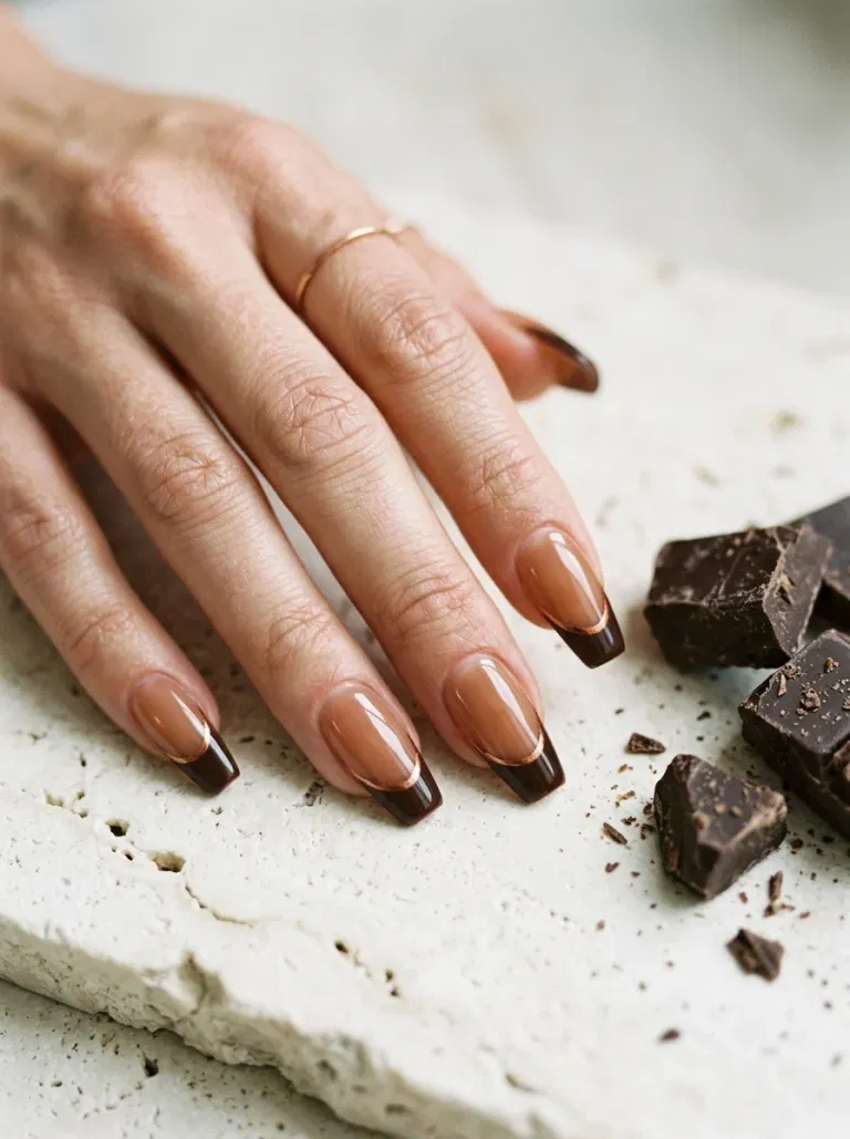Two-Tone Chocolate French nail design