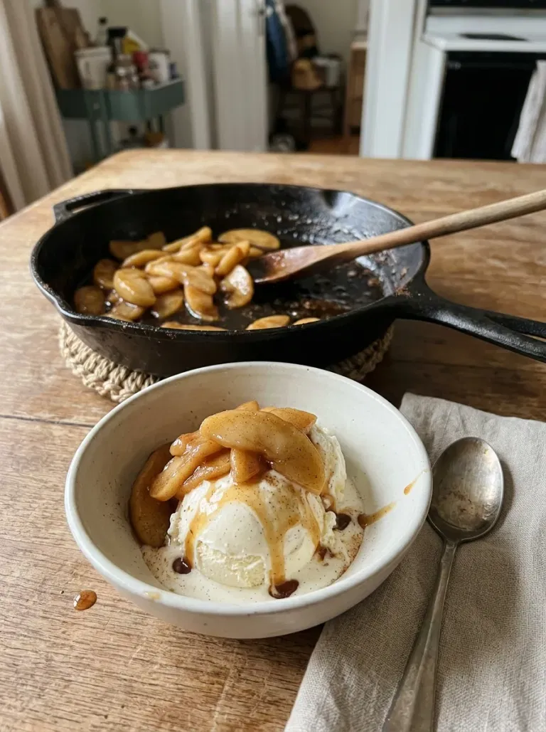 Skillet Cinnamon Apples with Vanilla Ice Cream