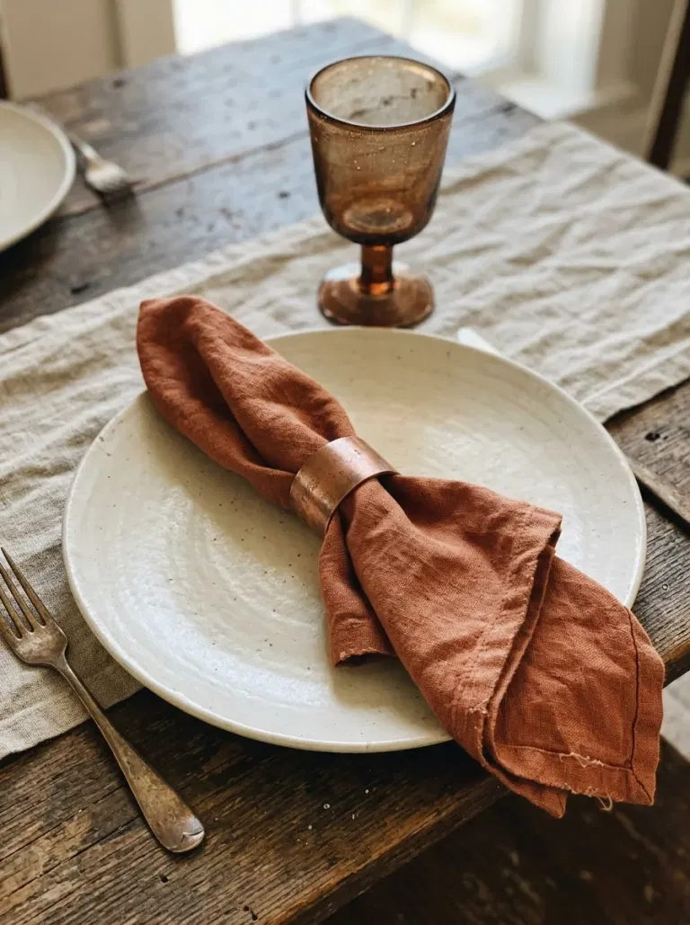 Terracotta Napkin with Copper Ring