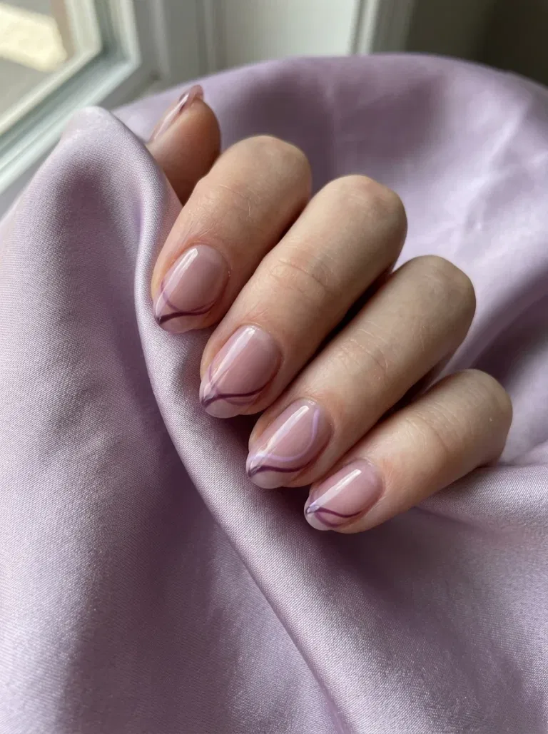 Sheer Mauve Ribbon French nail design