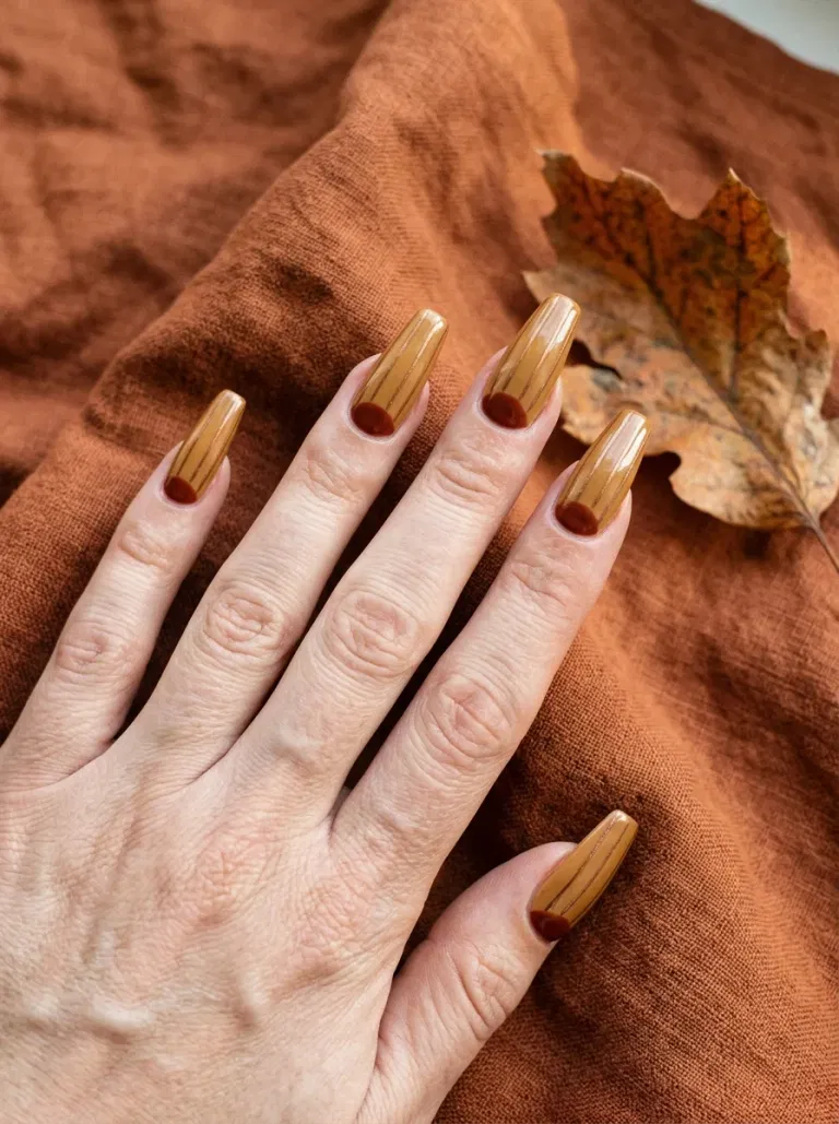 Burnt Sienna Reverse French nail design