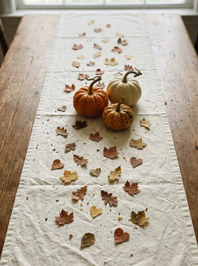 Leaf Confetti on a Linen Runner