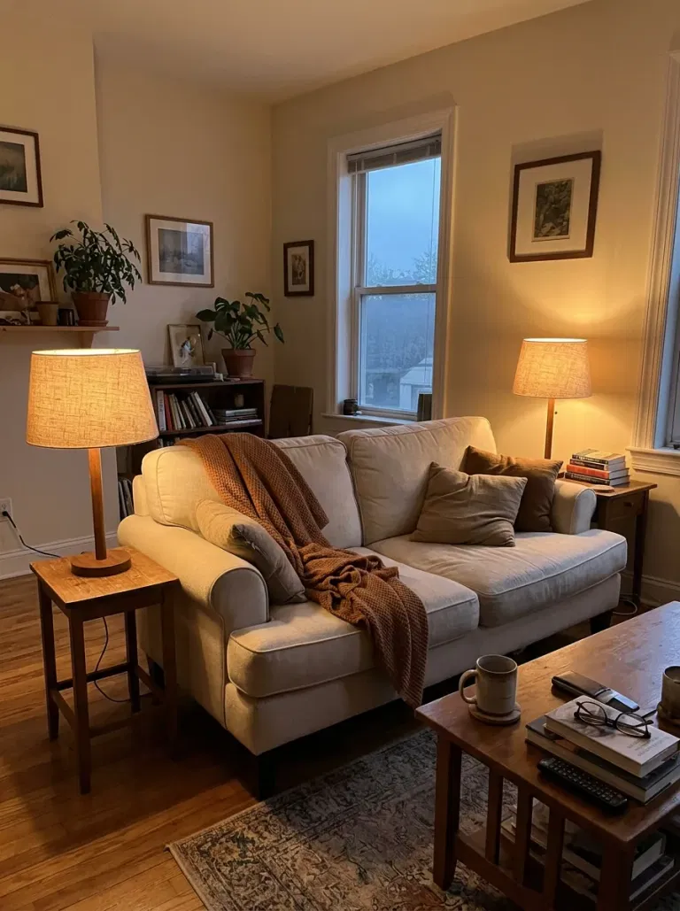 Amber Lamp Glow in the Living Room
