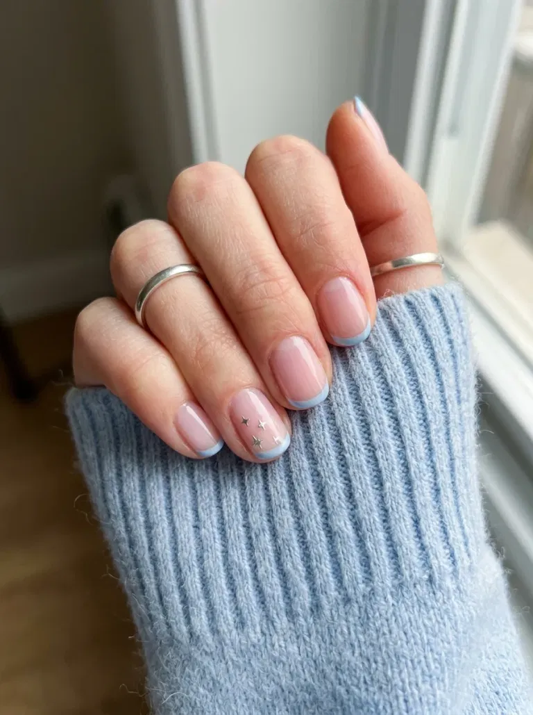 Sky Blue Starry French nail design
