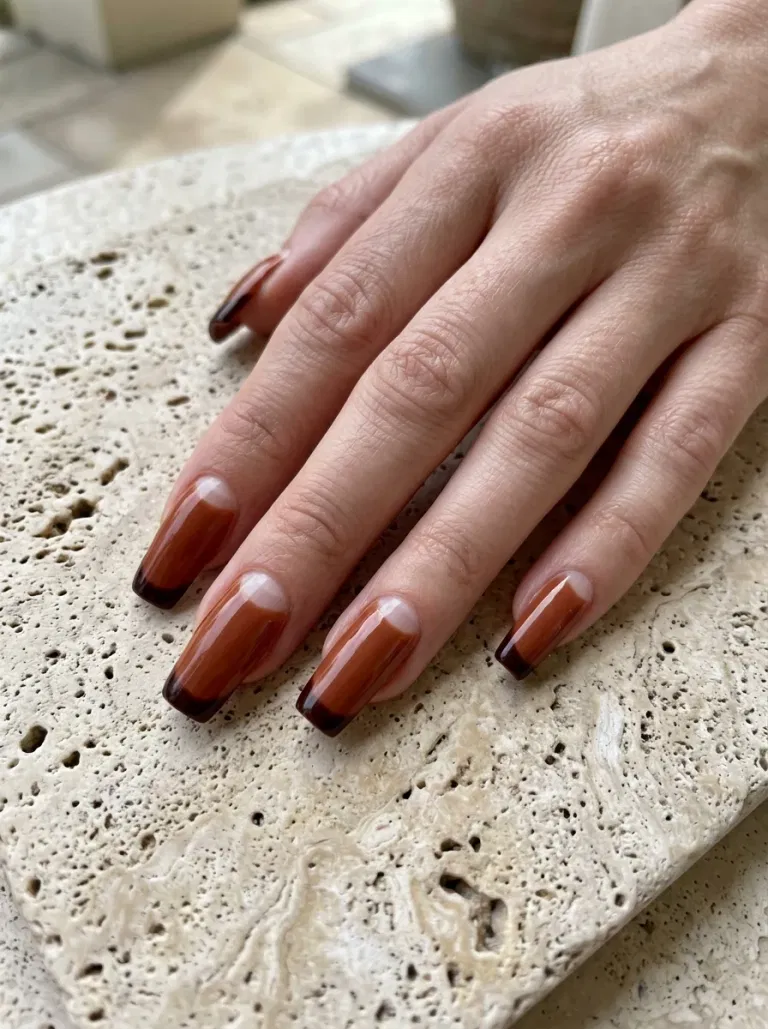 Cinnamon Half-Moon French nail design
