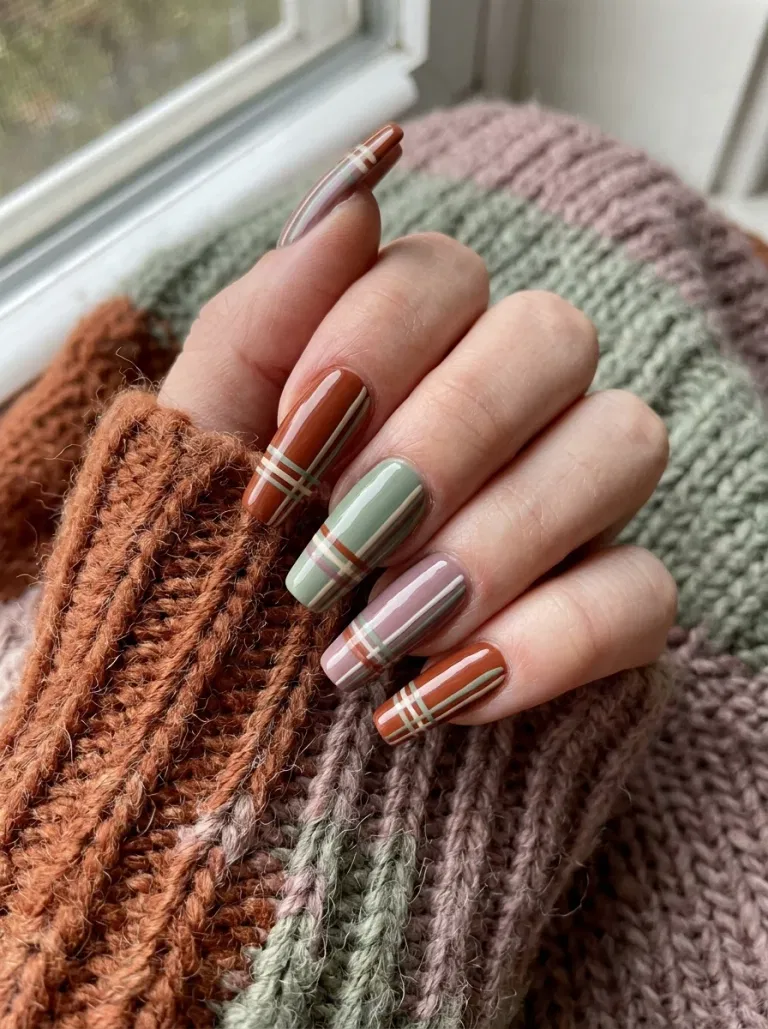 Mini Scarf Stripe Skittle nail design