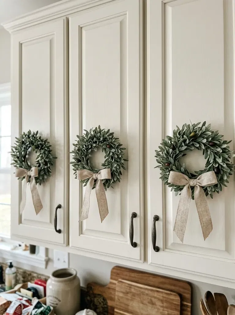 Mini Wreaths on Cabinet Doors