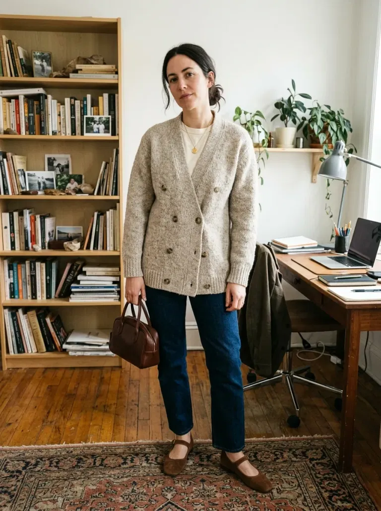 Oatmeal Double-Breasted Cardigan