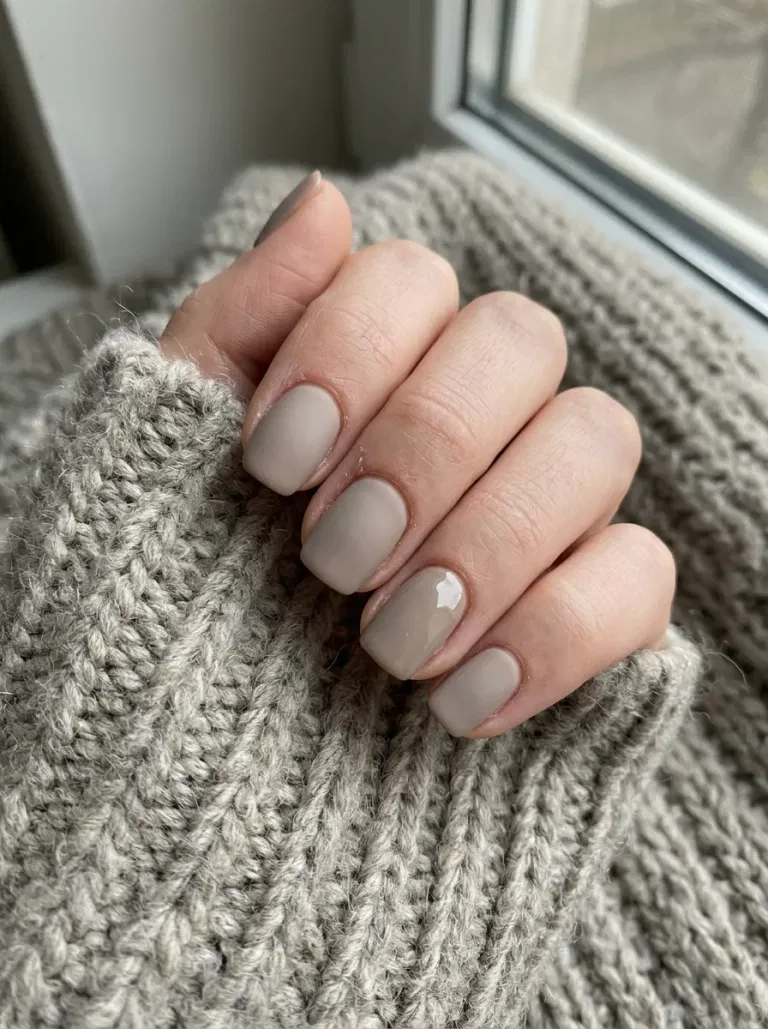 Soft Greige Matte and Gloss nail design
