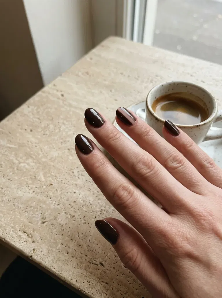Espresso Gloss with a Bare Stripe nail design