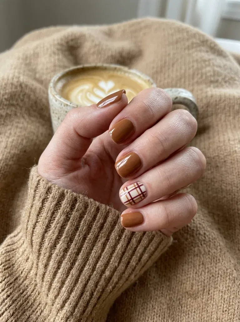 One Plaid Nail, Rest in Toffee nail design