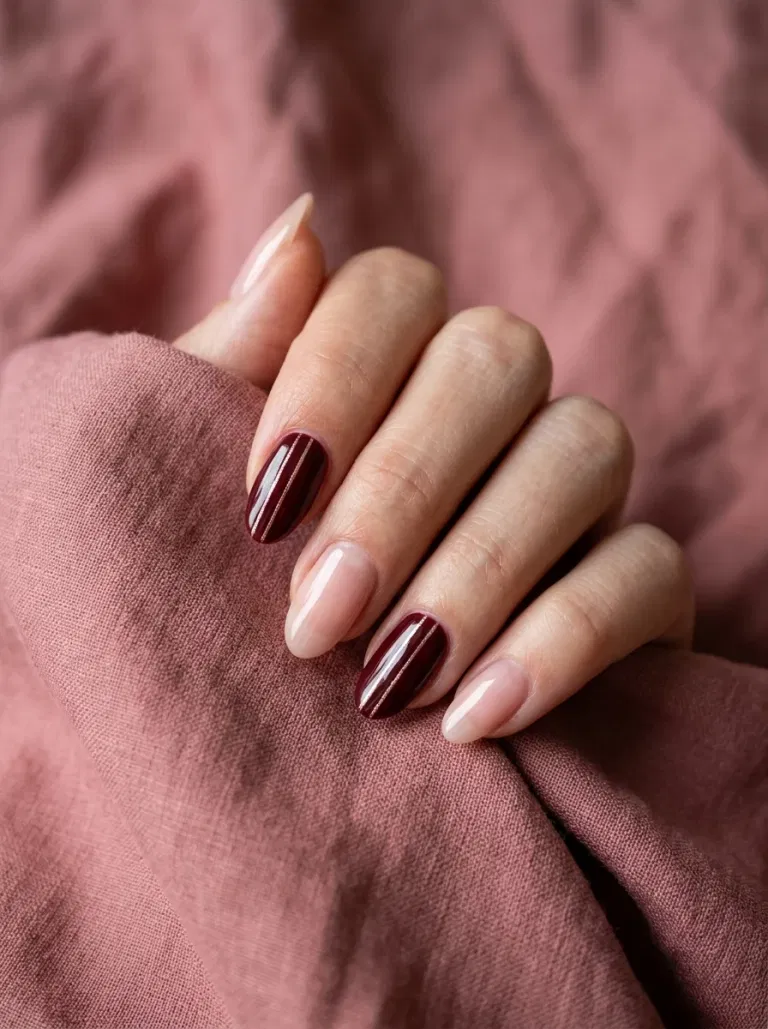 Merlot Pinstripe Pair nail design