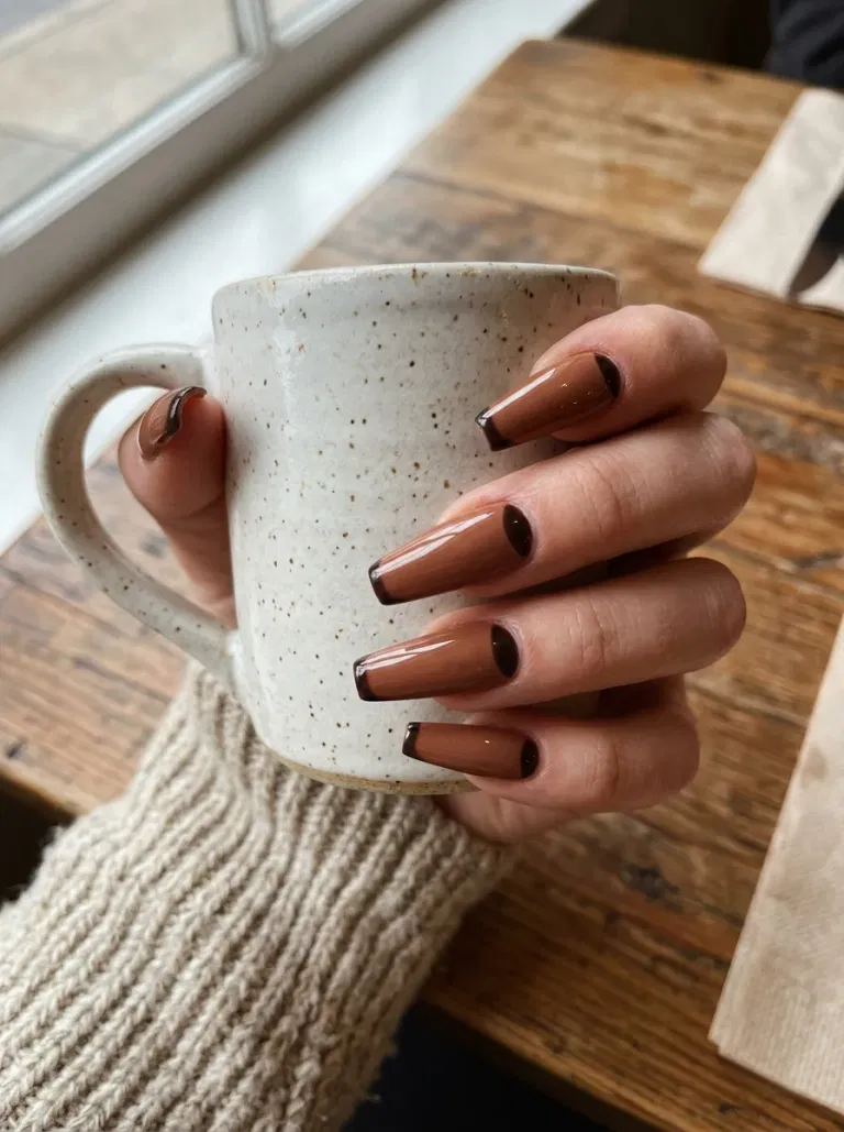 Cocoa Reverse French nail design