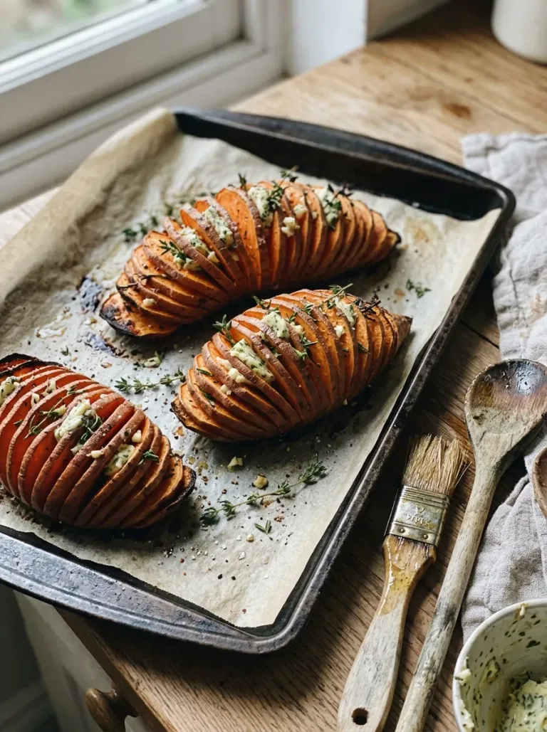 Hasselback Sweet Potatoes with Herb Butter