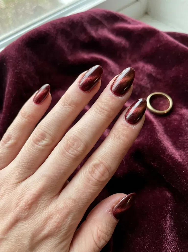 Cherry Cola Velvet Almond nail design